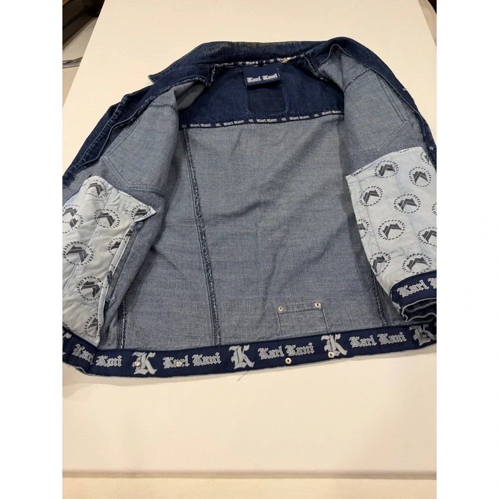 Vintage Karl Kani Denim Jacket L Embroidered Baggy Hip Hop Rap Y2K Rare